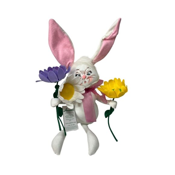 2016 ANNALEE 14" White & Pink Spring Easter Bunny Rabbit Puff Tail w Flowers New - Picture 6 of 10